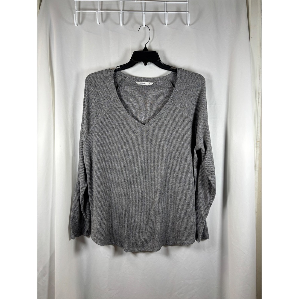 Sonoma‎ Goods For Life Womens XXL Gray Ribbed V-Neck Raglan Long Sleeve Top